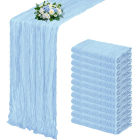 RealBox baby blue cheesecloth table runner rolled edges for romantic wedding decor