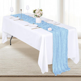 RealBox baby blue cheesecloth table runner wedding decor adds rustic charm