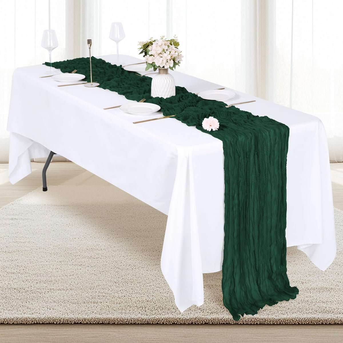 RealBox baby shower backdrop drape using emerald runner creates warm ambiance