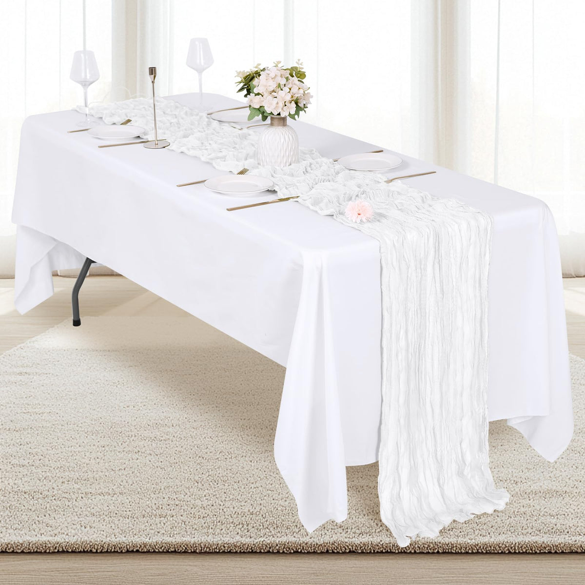 RealBox backdrop draping idea with sheer runners for elegant event curtain.