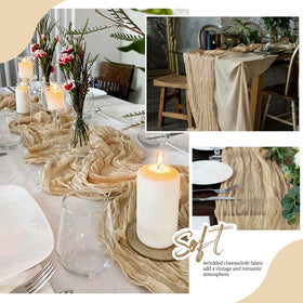 RealBox beige gauze runner enhances baby shower decor with soft texture.