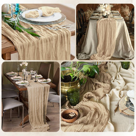 RealBox cheesecloth runner enhances cake table presentation with delicate fabric.