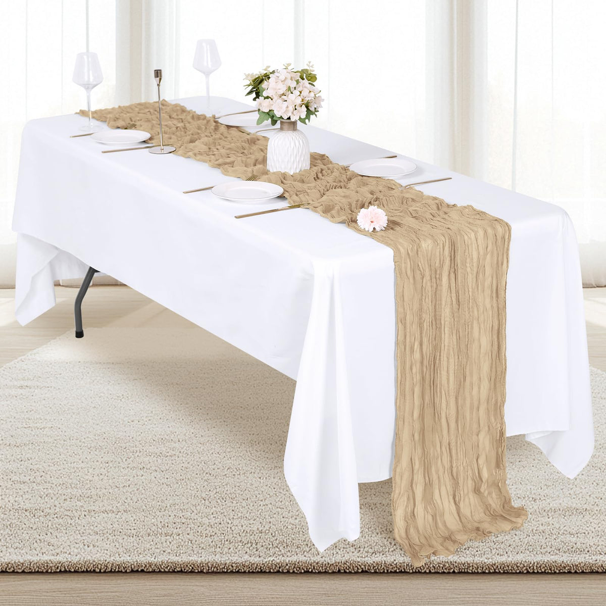 RealBox dining table runner on a table for rustic elegance.