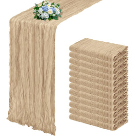 RealBox beige cheesecloth runner with pleats adds elegance to wedding tables.