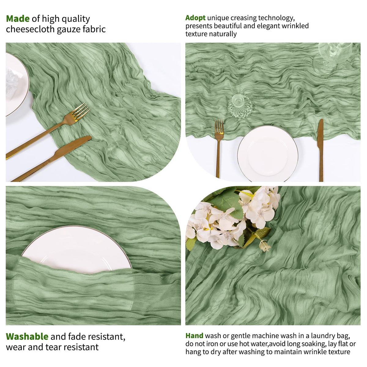 RealBox boho wedding decor arches featuring sage table runner