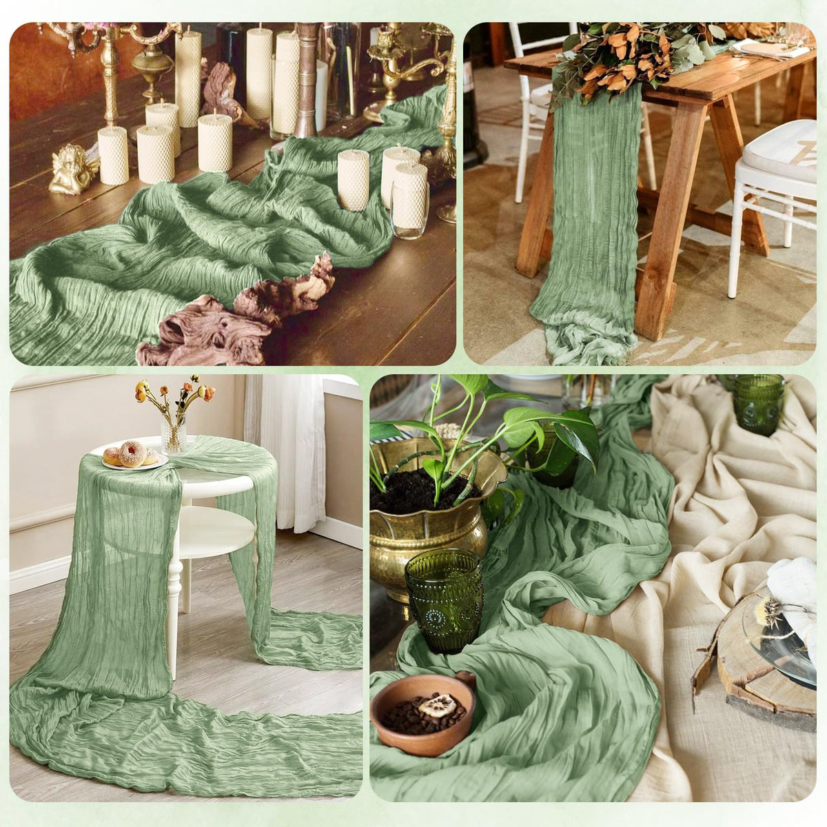 Chair sash pairing with RealBox gauze runner for cohesive decor.