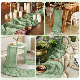 Chair sash pairing with RealBox gauze runner for cohesive decor.