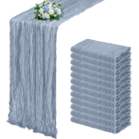 RealBox dusty blue cheesecloth table runner 17x108 inches for weddings and events.