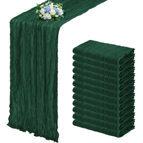 RealBox emerald green cheesecloth table runner with pleated design for elegant wedding tables