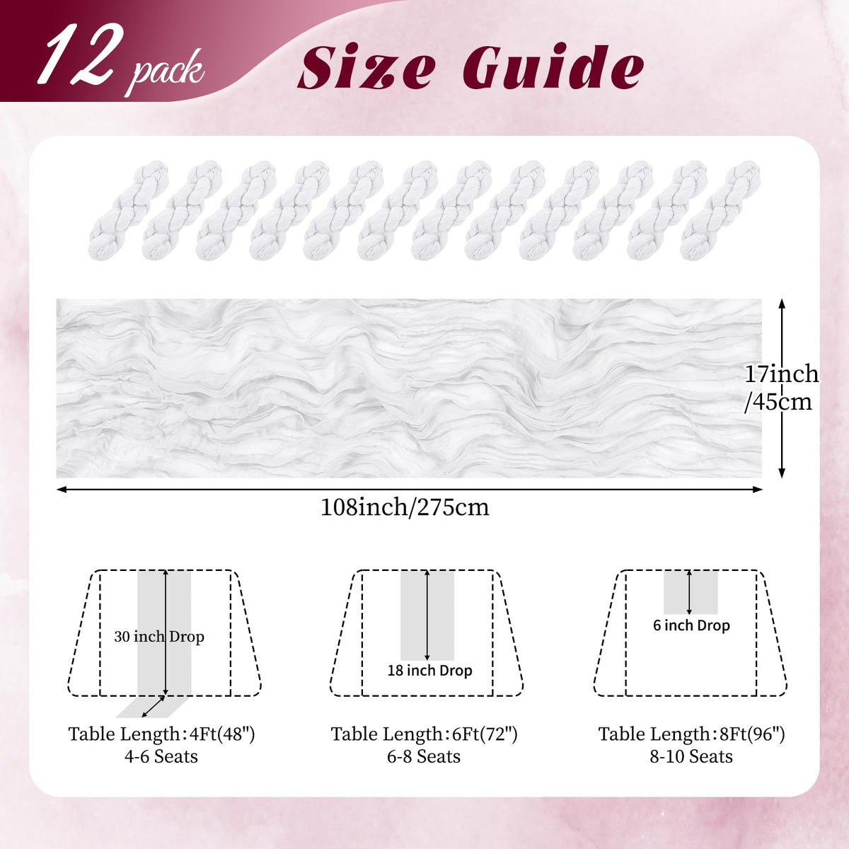 RealBox gauze table runner close-up highlights pleated texture and lightweight elegance.