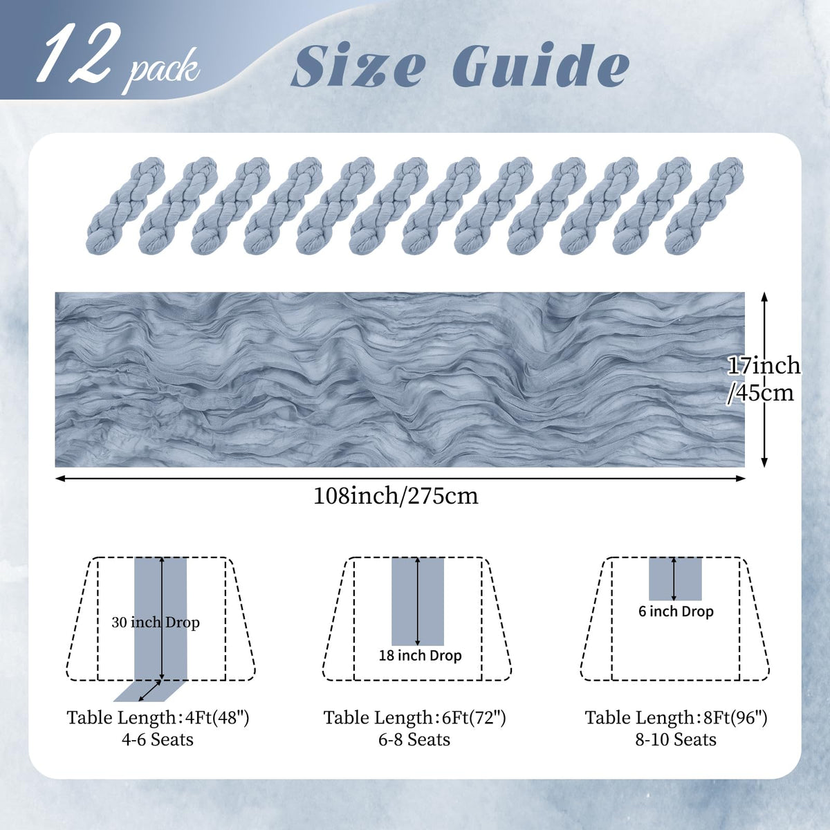 Close-up of RealBox pleated gauze table runner showing texture and fabric quality.
