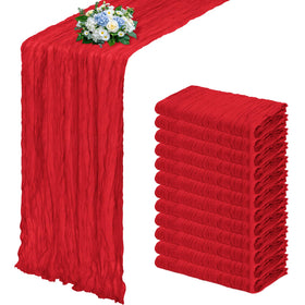 RealBox red cheesecloth table runner with pleats for elegant wedding tables