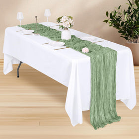 RealBox sage green runner on a long dining table for gatherings