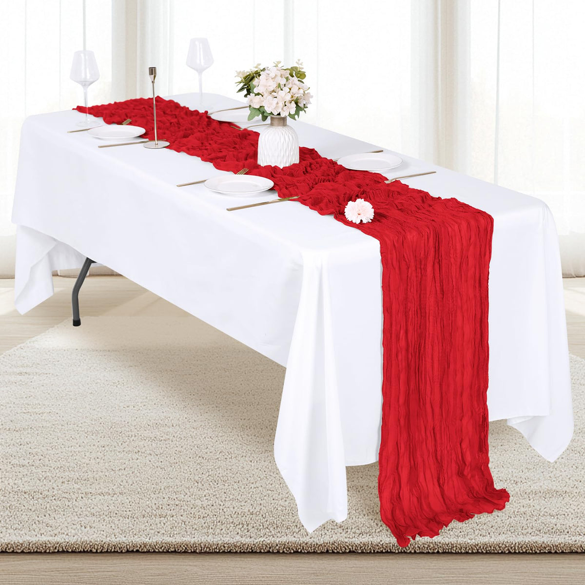 RealBox sheer table runner creates romantic backdrop for dining and parties