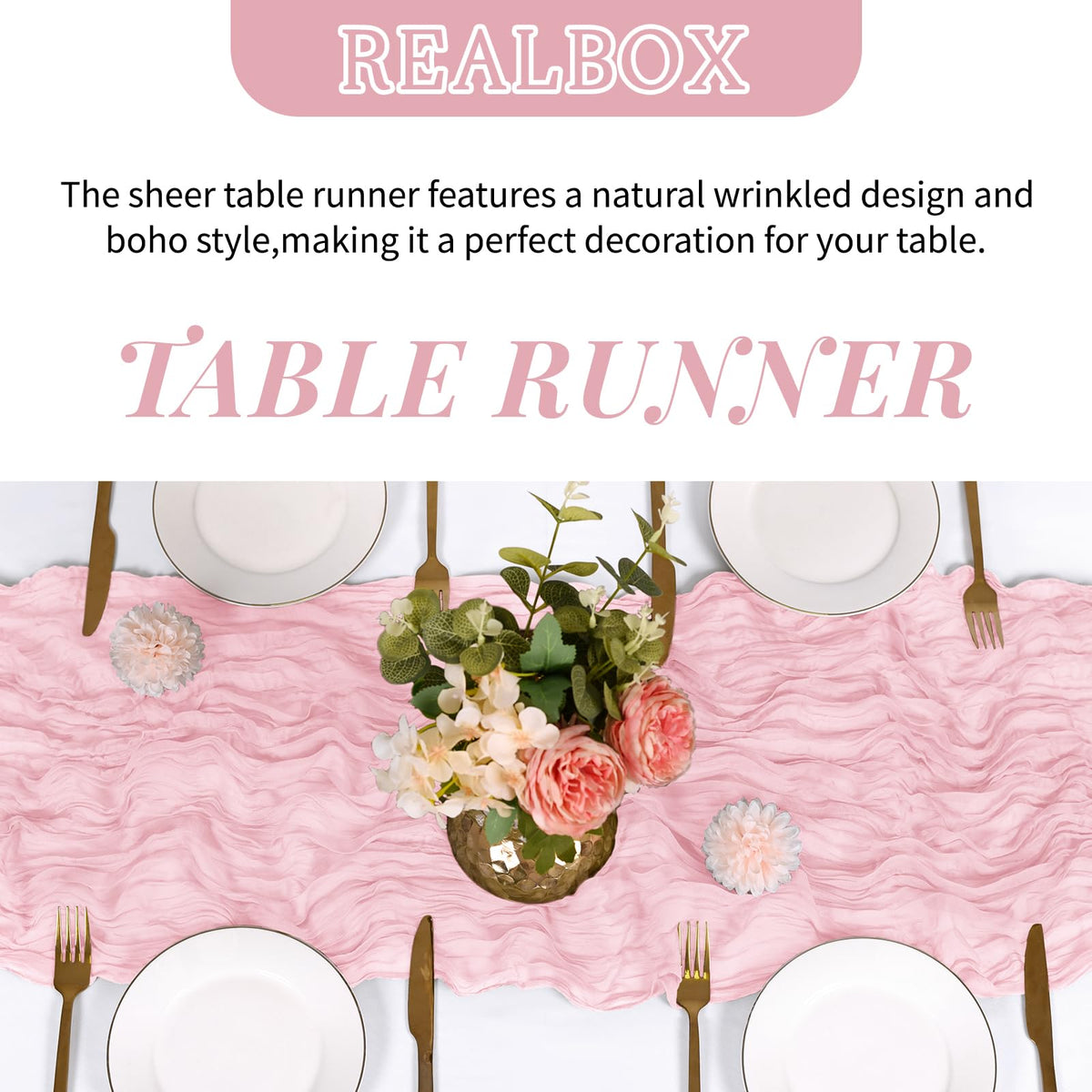 RealBox wedding arch decor with gauze runner for vintage charm.