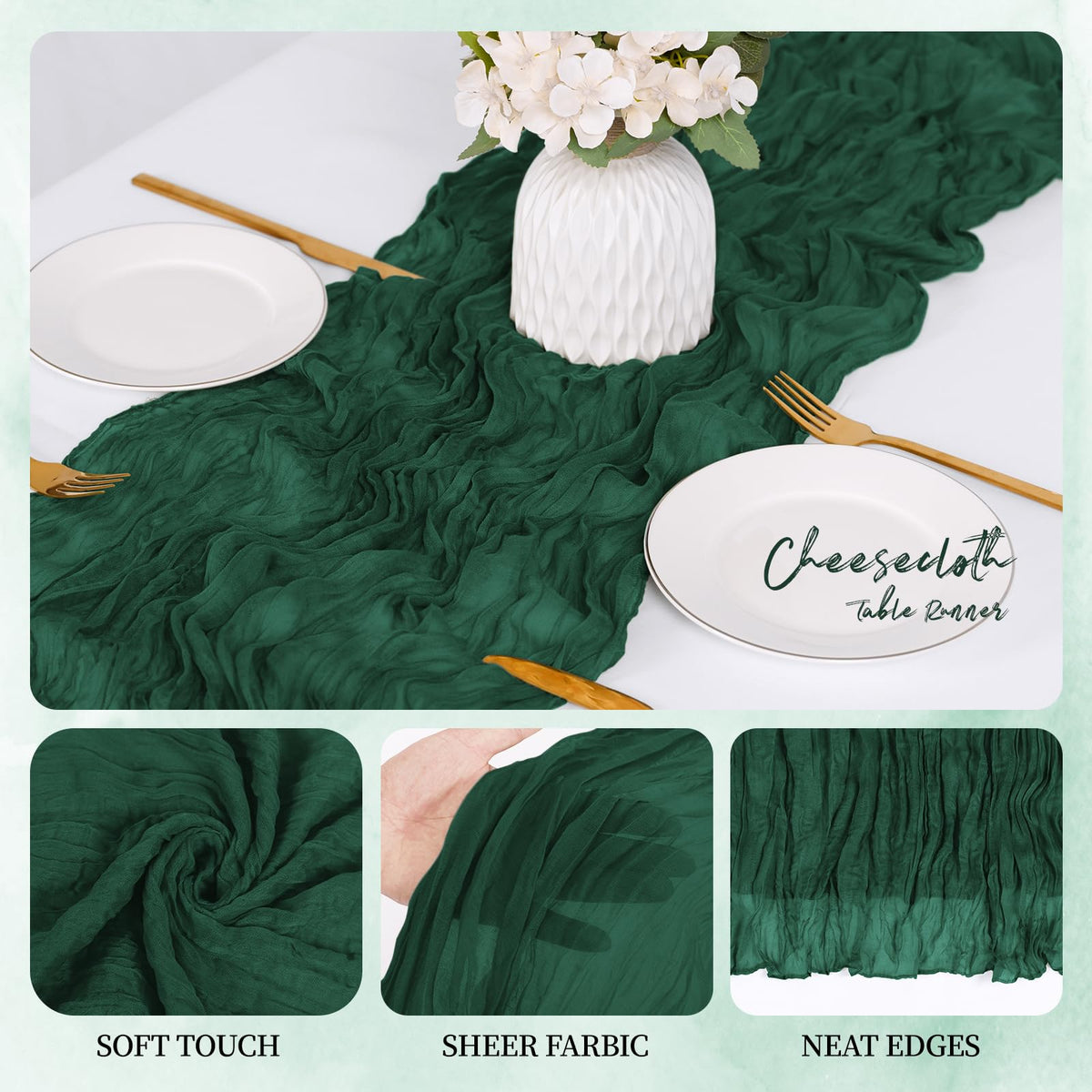 RealBox wedding table decor highlights rustic charm with emerald green fabric
