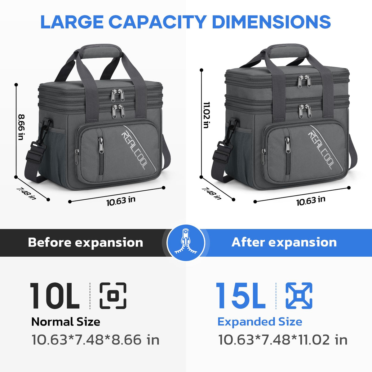 RealCool lunch bag with adjustable strap offers versatile transport for work or outings.