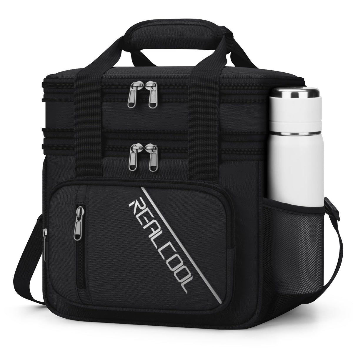RealCool lunch bag double-deck lower section showing spacious capacity for drinks and meals