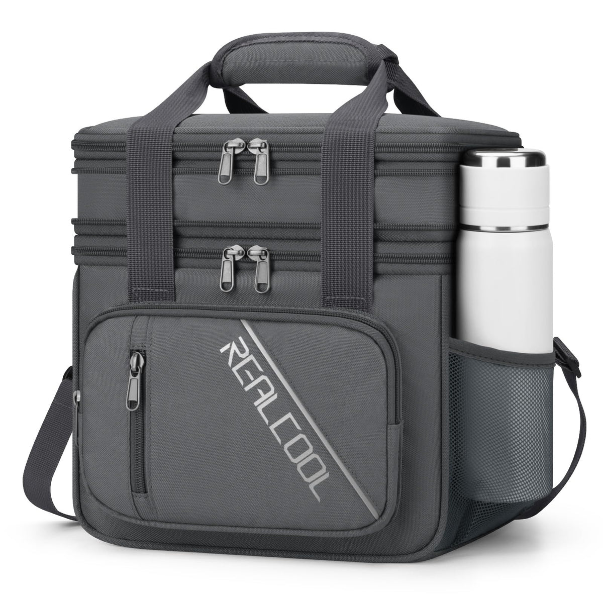 RealCool lunch bag with double-layer capacity for expanded meal and drink storage.