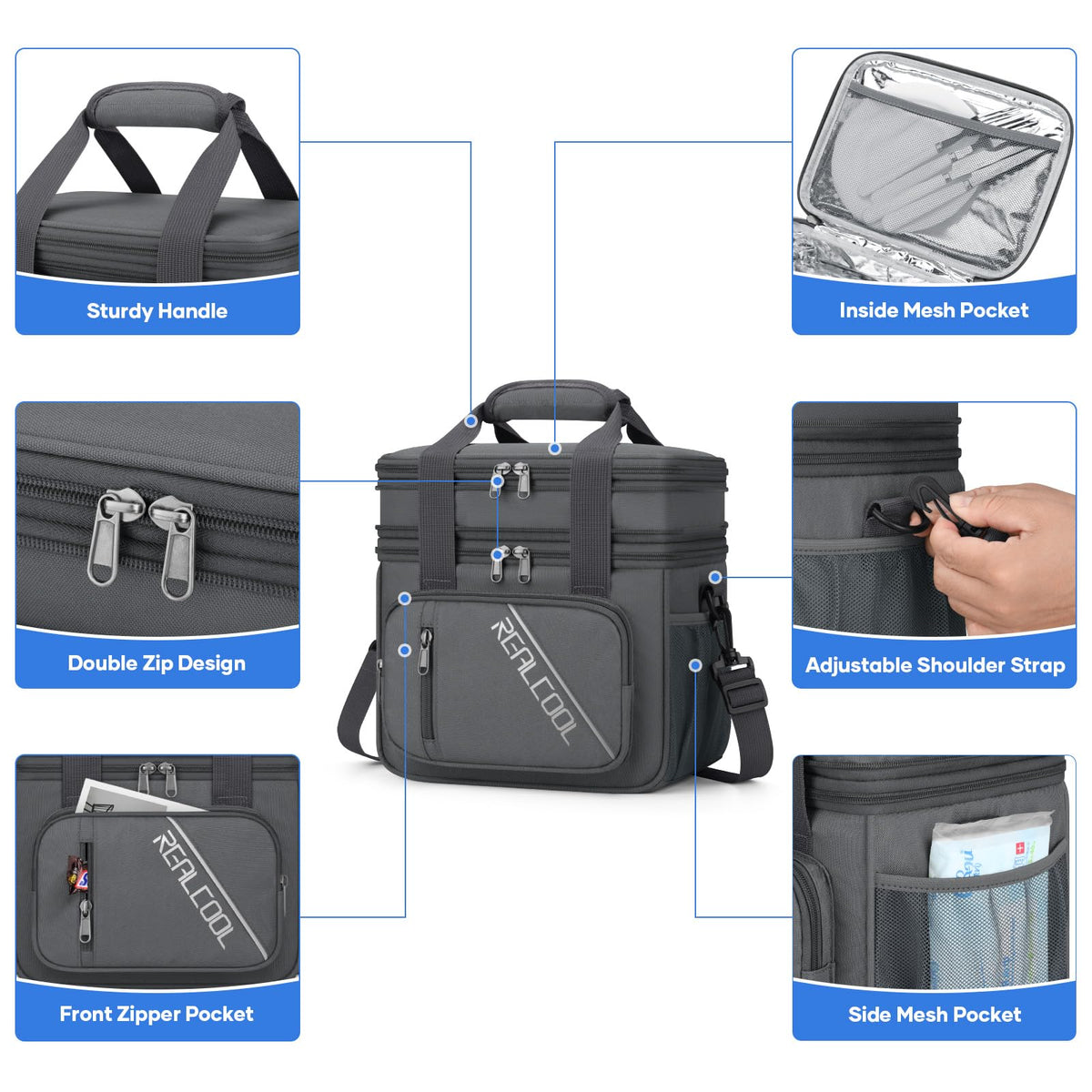 RealCool lunch bag leakproof seal keeps contents secure during commutes and travel.