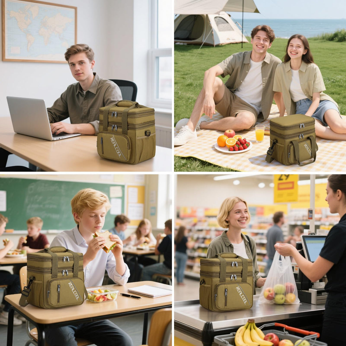 RealCool lunch bag in khaki color complements daily routines.