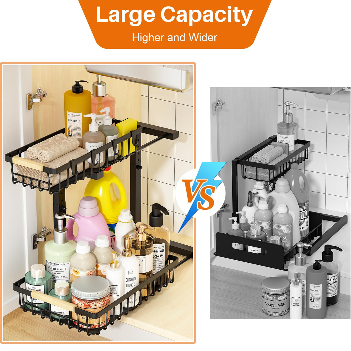 REALINN under sink organizer bottom drawer storage for tall bottles