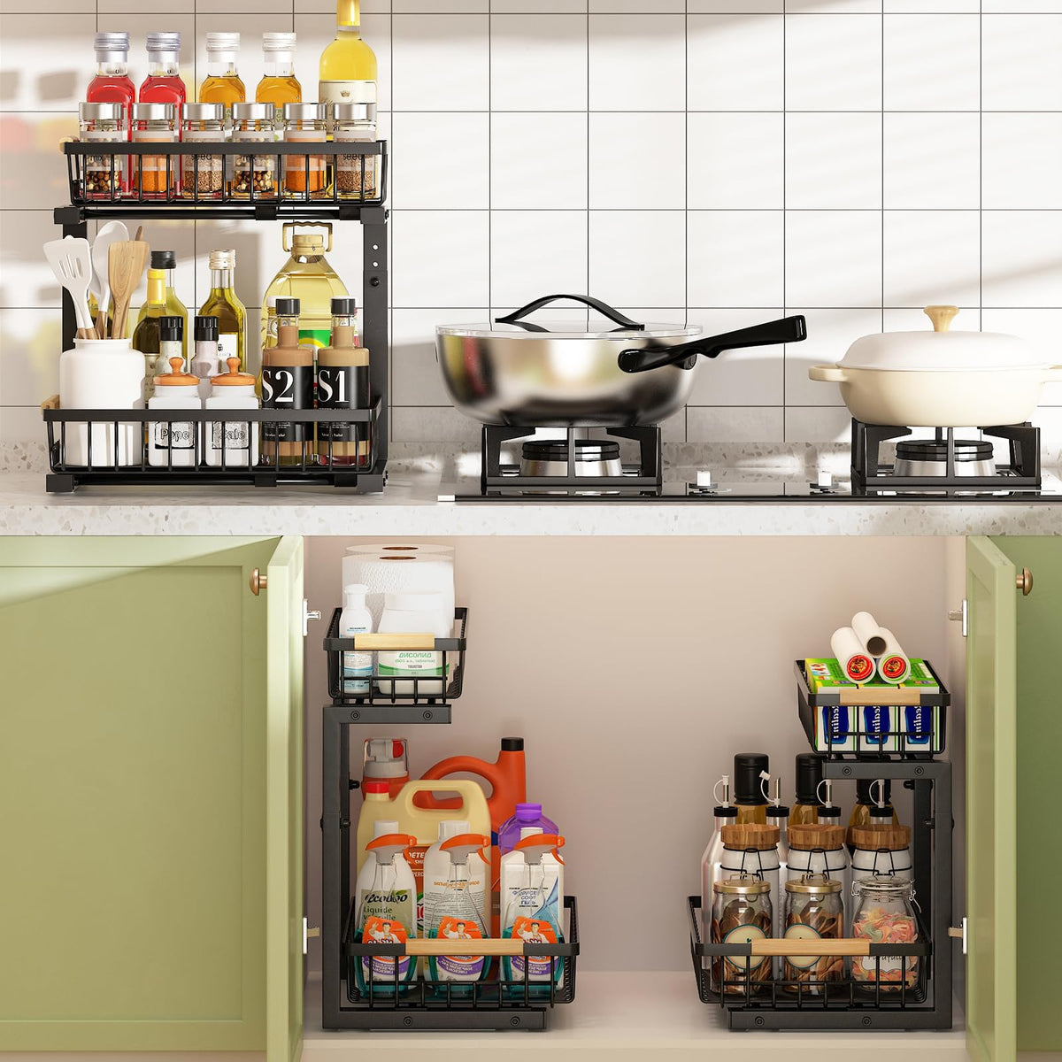 REALINN under sink organizer in kitchen or bathroom setup