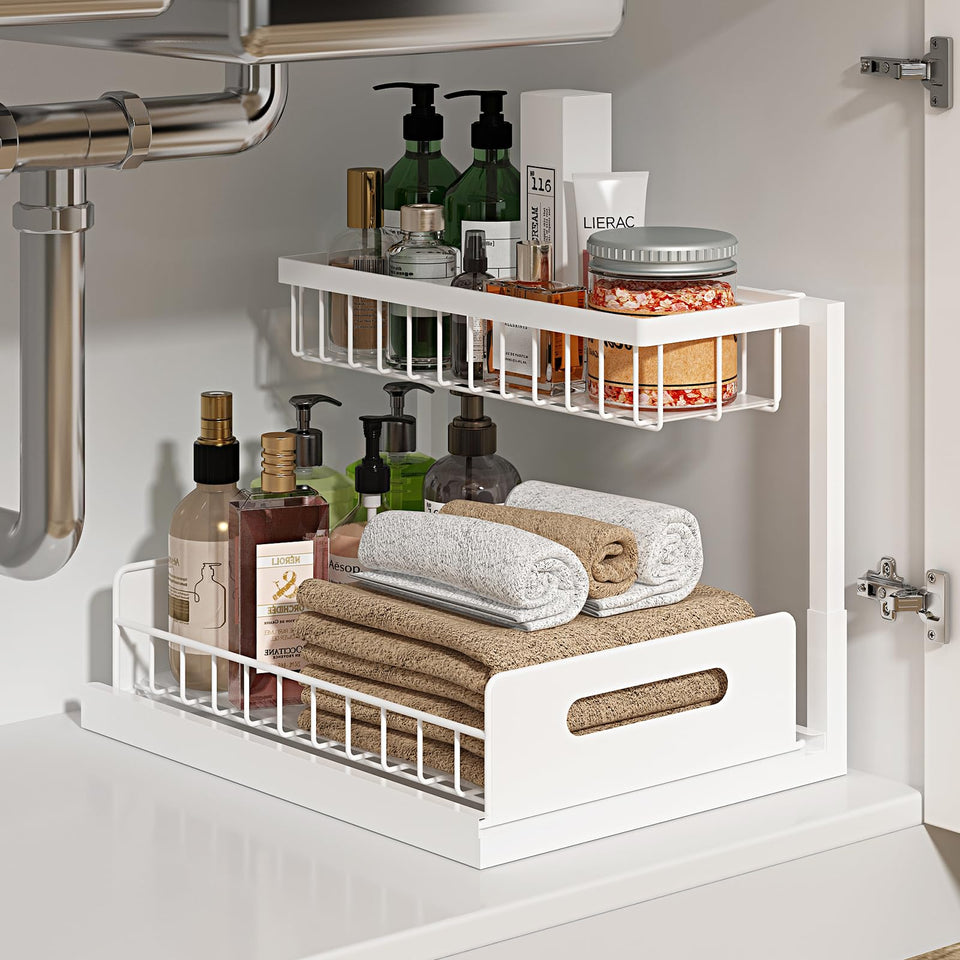 REALINN under-sink organizer with pull-out two-tier design for easy access