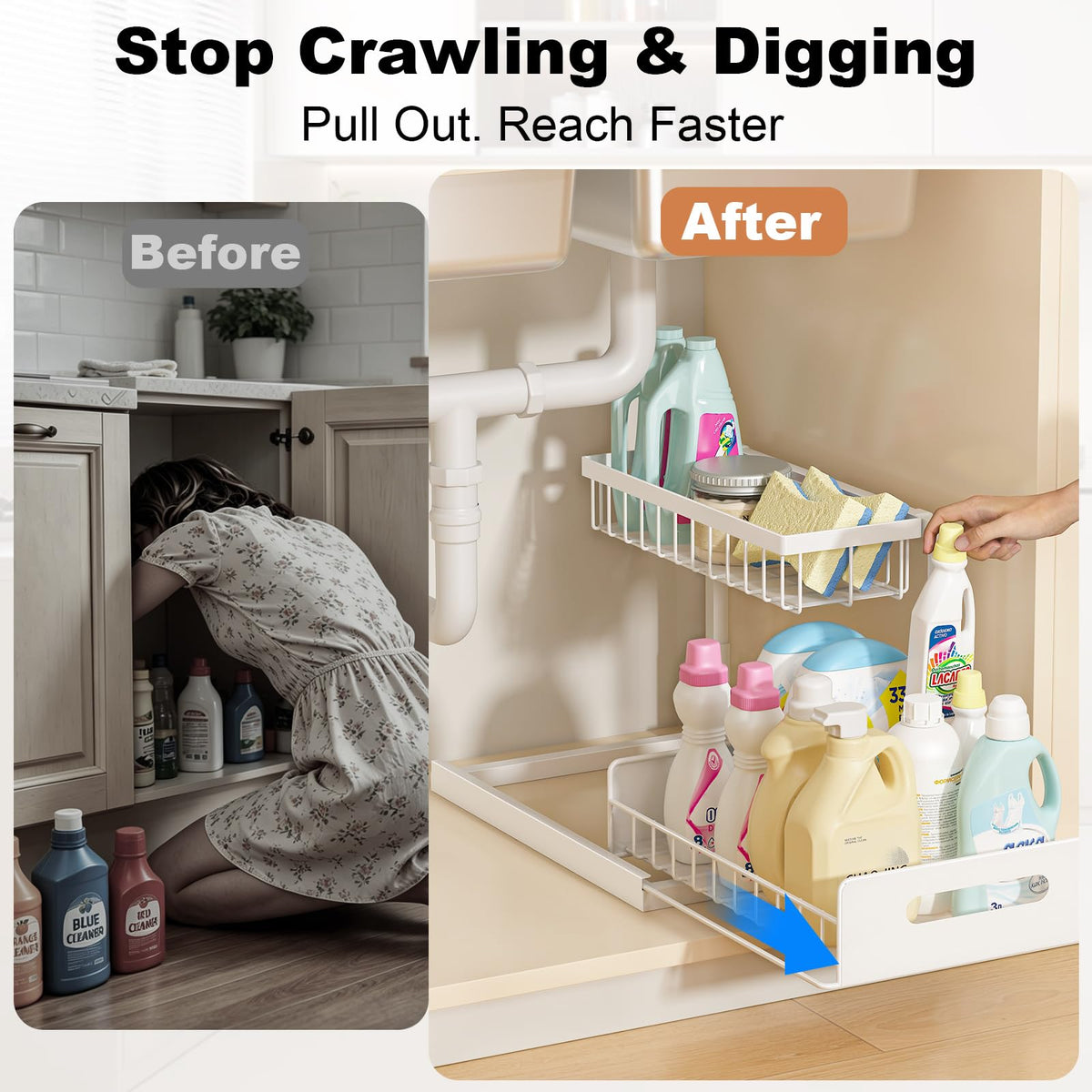 REALINN pull-out drawer lets you reach items without kneeling.