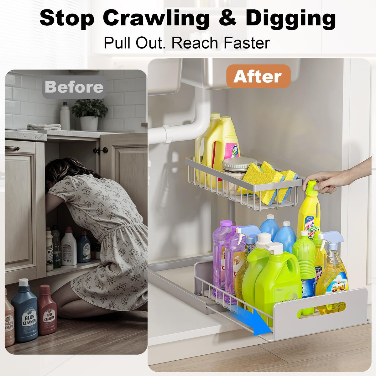 REALINN under-sink organizer suction cups demonstrate tool-free installation