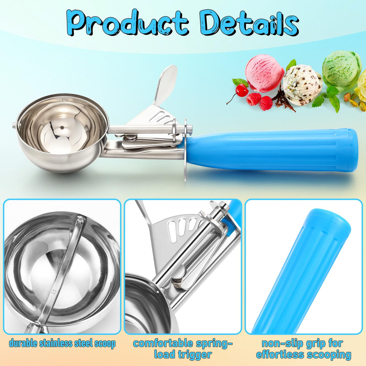 Reallnaive blue-handled scoop showcasing durable construction ideal for portions and everyday kitchen use.