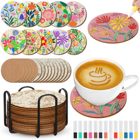 Reallnaive flower coaster painting kit: finished designs ready for home decor.