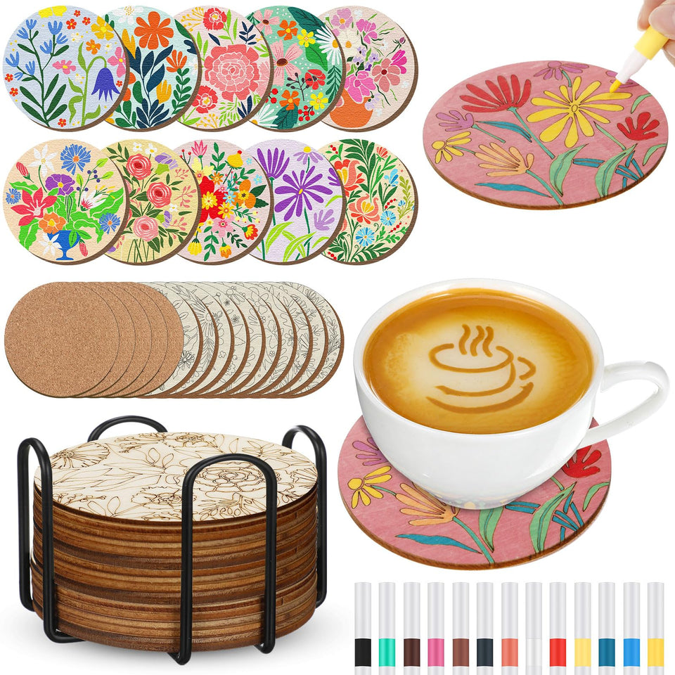 Reallnaive flower coaster painting kit: finished designs ready for home decor.