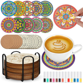 Reallnaive mandala coaster collection ready for DIY decoration on a sturdy pine base.