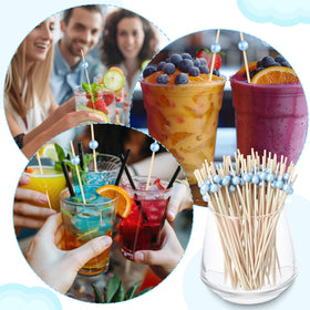 Reallnaive water blue pearl skewers enhancing party spreads and drinks.