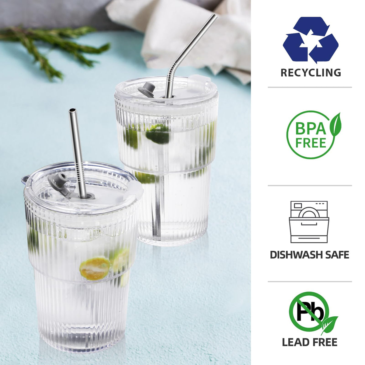 RÉΑLWÁY clear acrylic tumblers with ribbed design and comfortable grip.