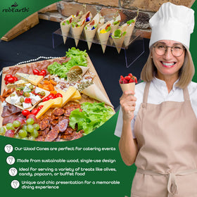 rebEarth disposable cones with cheese and fruit display at party setting