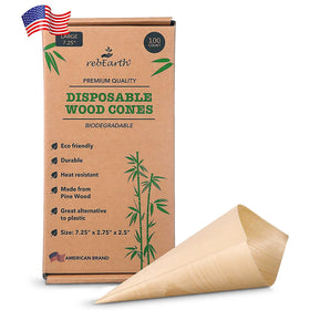 rebEarth disposable wood cones pack shot for elegant charcuterie display and reduced plastic use