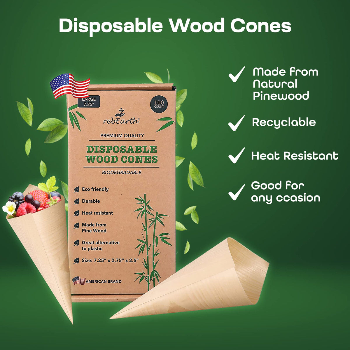 rebEarth wooden cone cups on outdoor table highlight heat resistance for warm dips