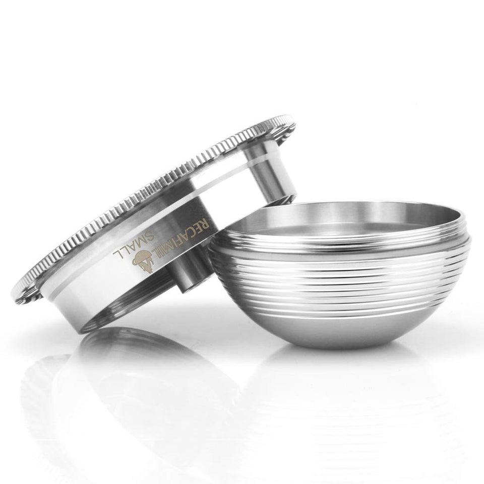 RECAFIMIL stainless steel capsule ready for durable, reusable 70ml espresso.
