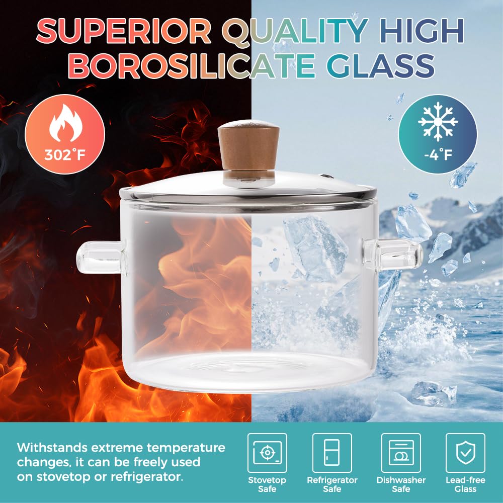 Recceng glass pot transparent walls allow easy monitoring of simmering.