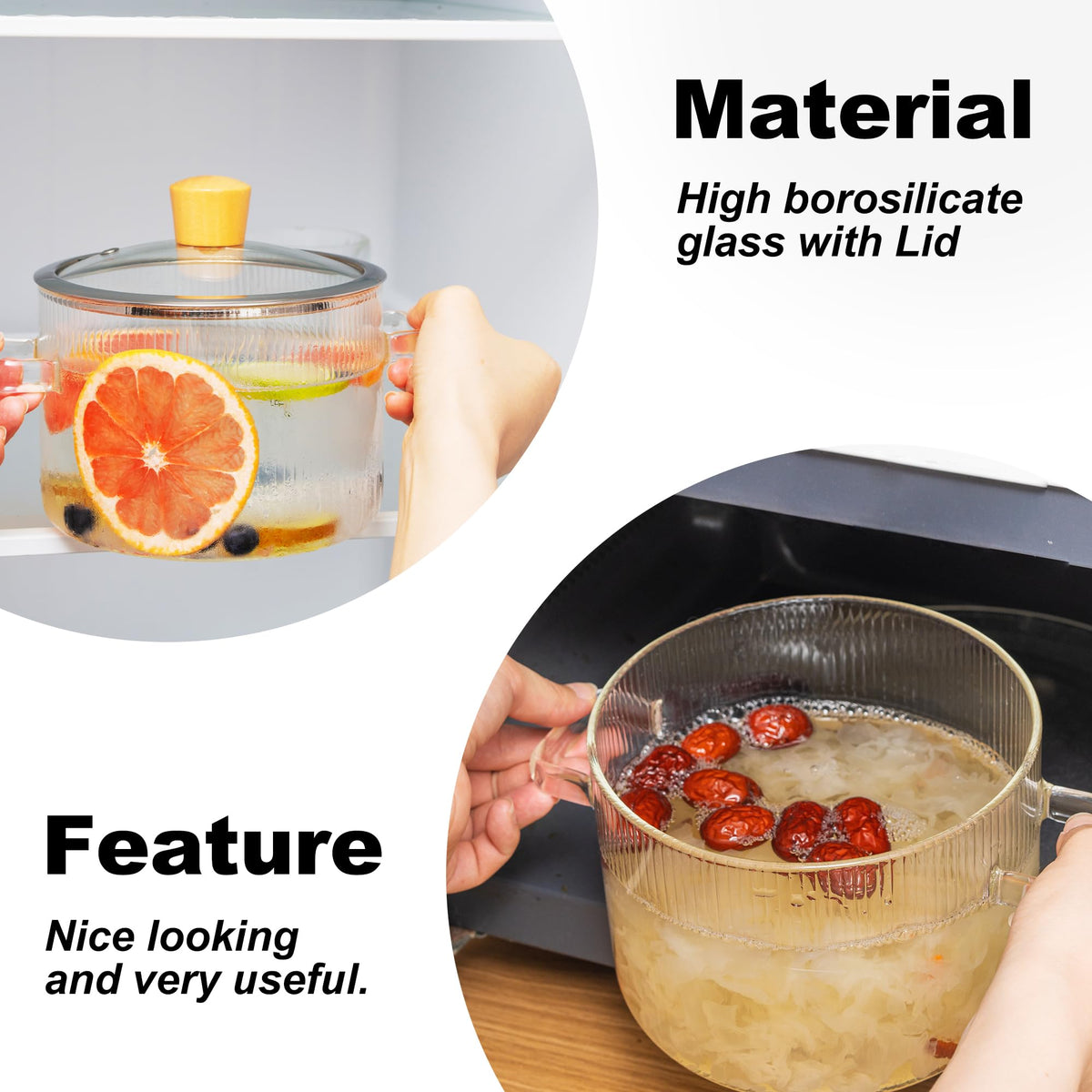 Recceng Glass Simmer Pot on stove top during simmering.