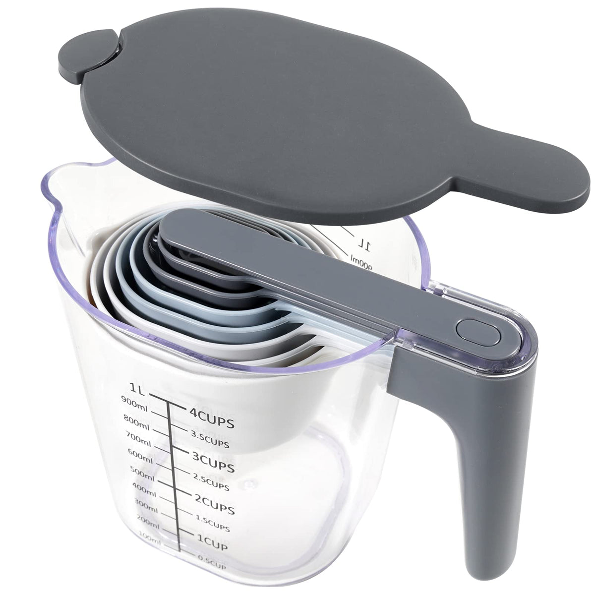 Recogwood measuring cups set with lid and pour spout for easy liquids