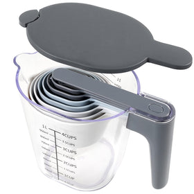 Recogwood measuring cups set with lid and pour spout for easy liquids