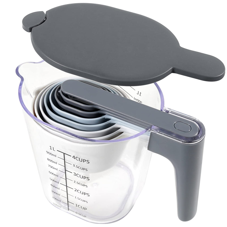 Recogwood measuring cups set with lid and pour spout for easy liquids