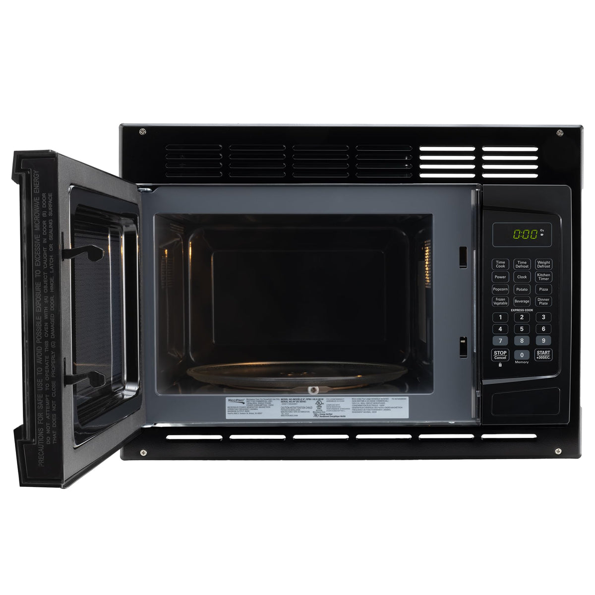RecPro RV Microwave black color option complements dark RV interiors.