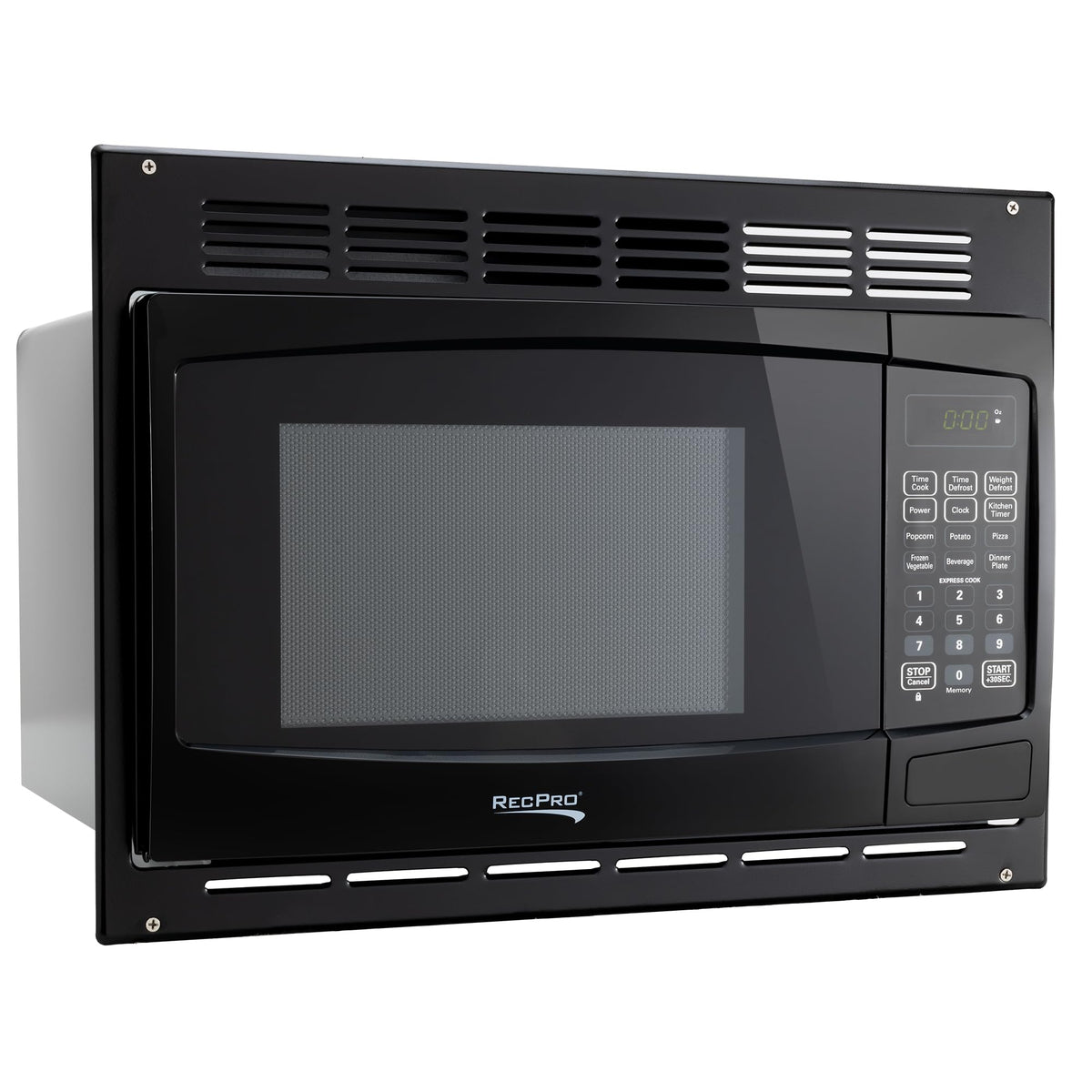 RecPro RV Microwave front view in black finish for compact RV kitchens.