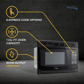 RecPro RV Microwave open door reveals compact interior for small dishes.