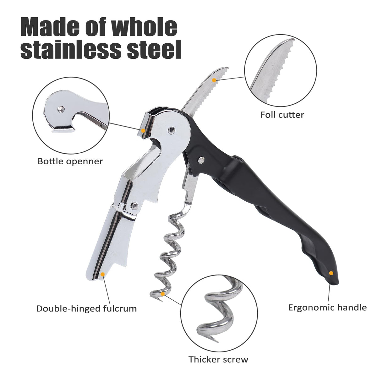 RECUTMS three-in-one wine opener demonstrates versatility for wine and beer bottle openings.