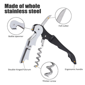 RECUTMS three-in-one wine opener demonstrates versatility for wine and beer bottle openings.